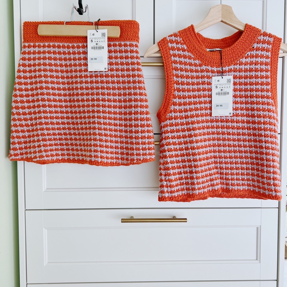 ZARA PLAID CROCHET TOP and CHECKERED CROCHETED SKIRT set